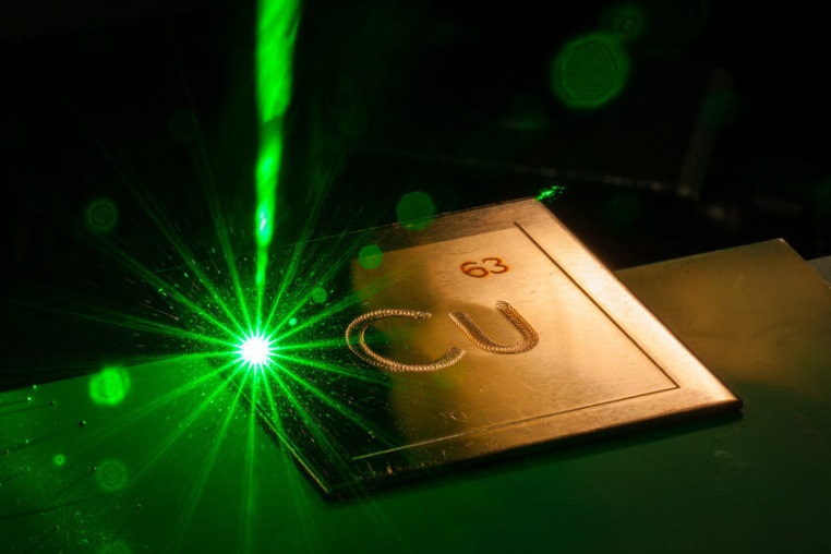 Green laser for cutting and welding copper elements.